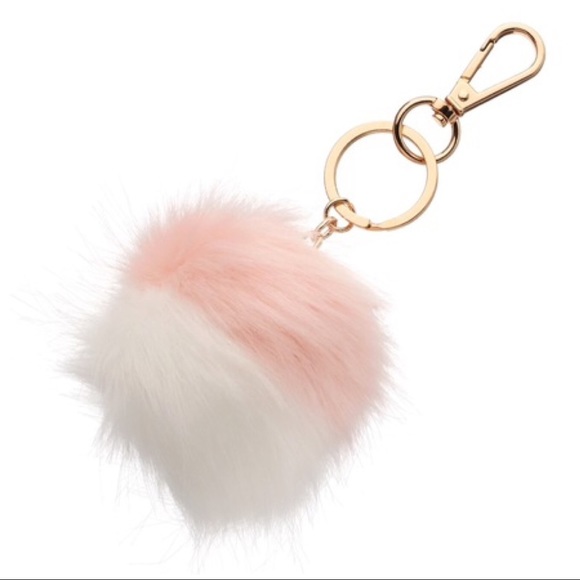 LC LAUREN CONRAD Keychain Fob Faux Fur Bohemian Pink White - Picture 1 of 3